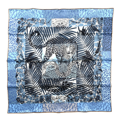 Hermes Silk Jungle Love Tampon Scarf 70 Bleu Jean White 1 of 3