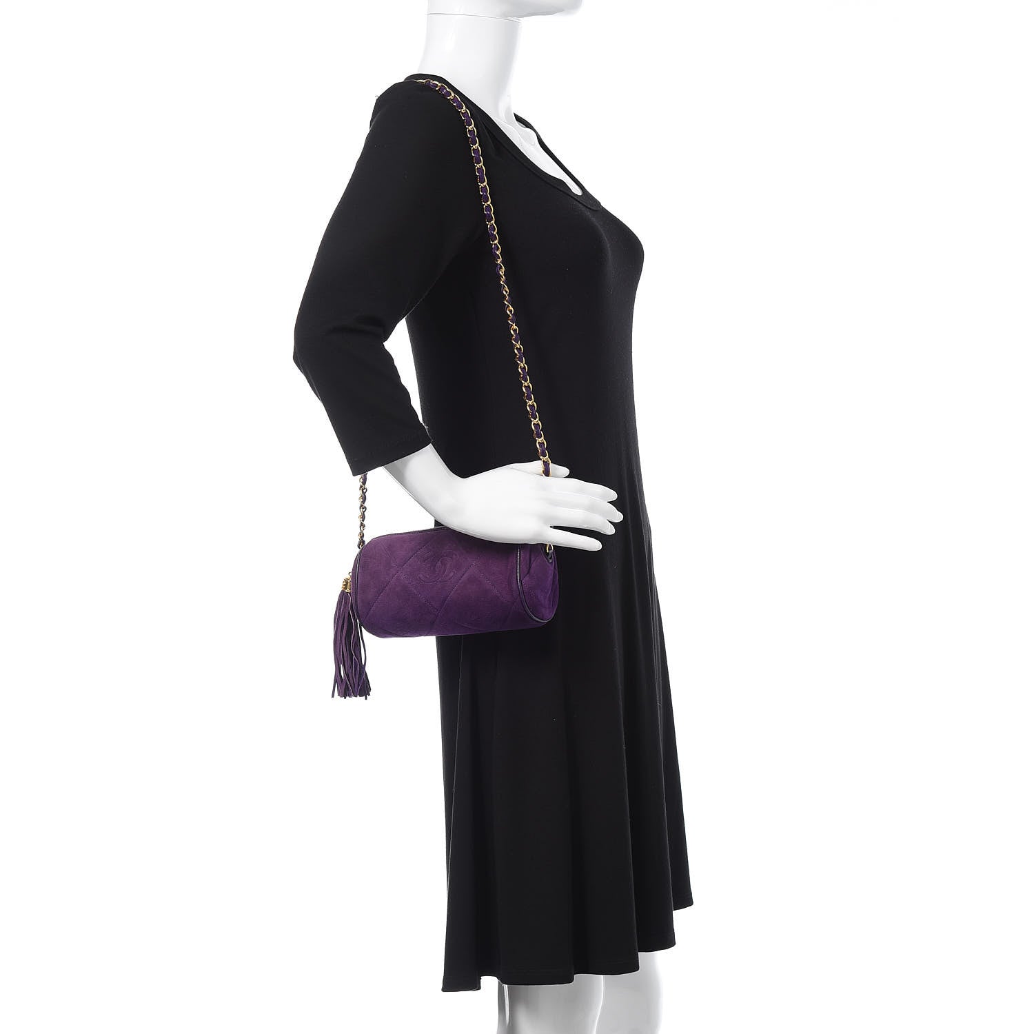 Chanel Suede Quilted Small Tassel Shoulder Bag Purple 2 of 11