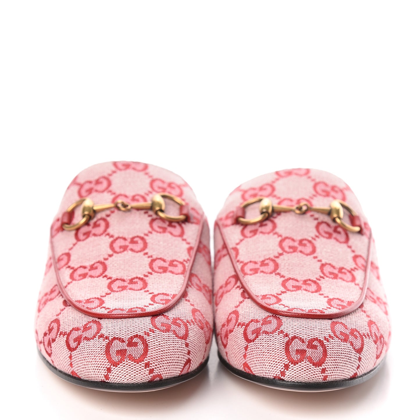 Canvas GG Monogram Horsebit Womens Princetown Slippers 37.5 Gardenia Hibiscus Red