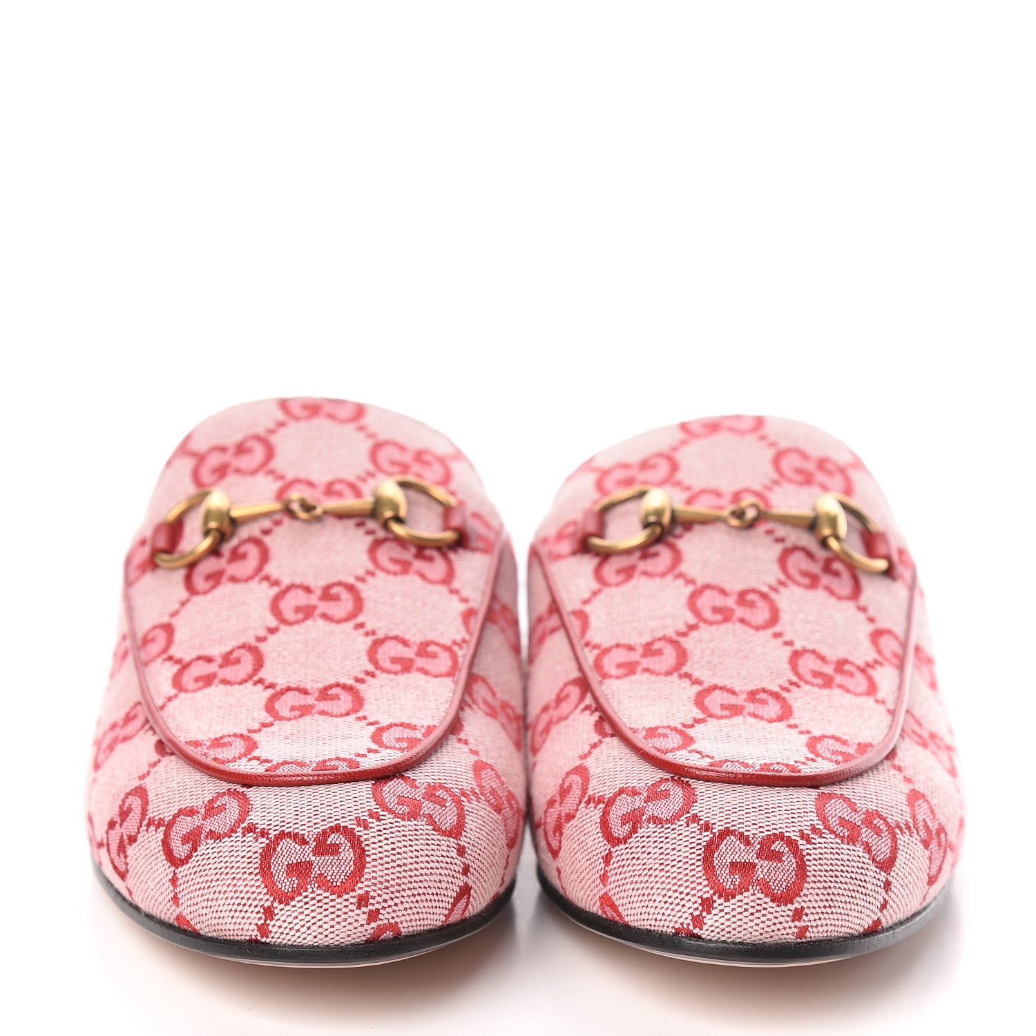 Gucci Canvas GG Monogram Horsebit Womens Princetown Slippers 37.5 Gardenia Hibiscus Red 2 of 9