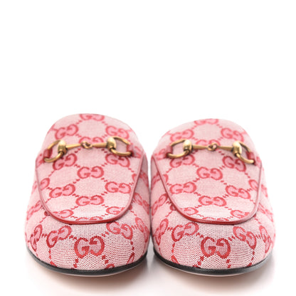 Gucci Canvas GG Monogram Horsebit Womens Princetown Slippers 37.5 Gardenia Hibiscus Red 2 of 9