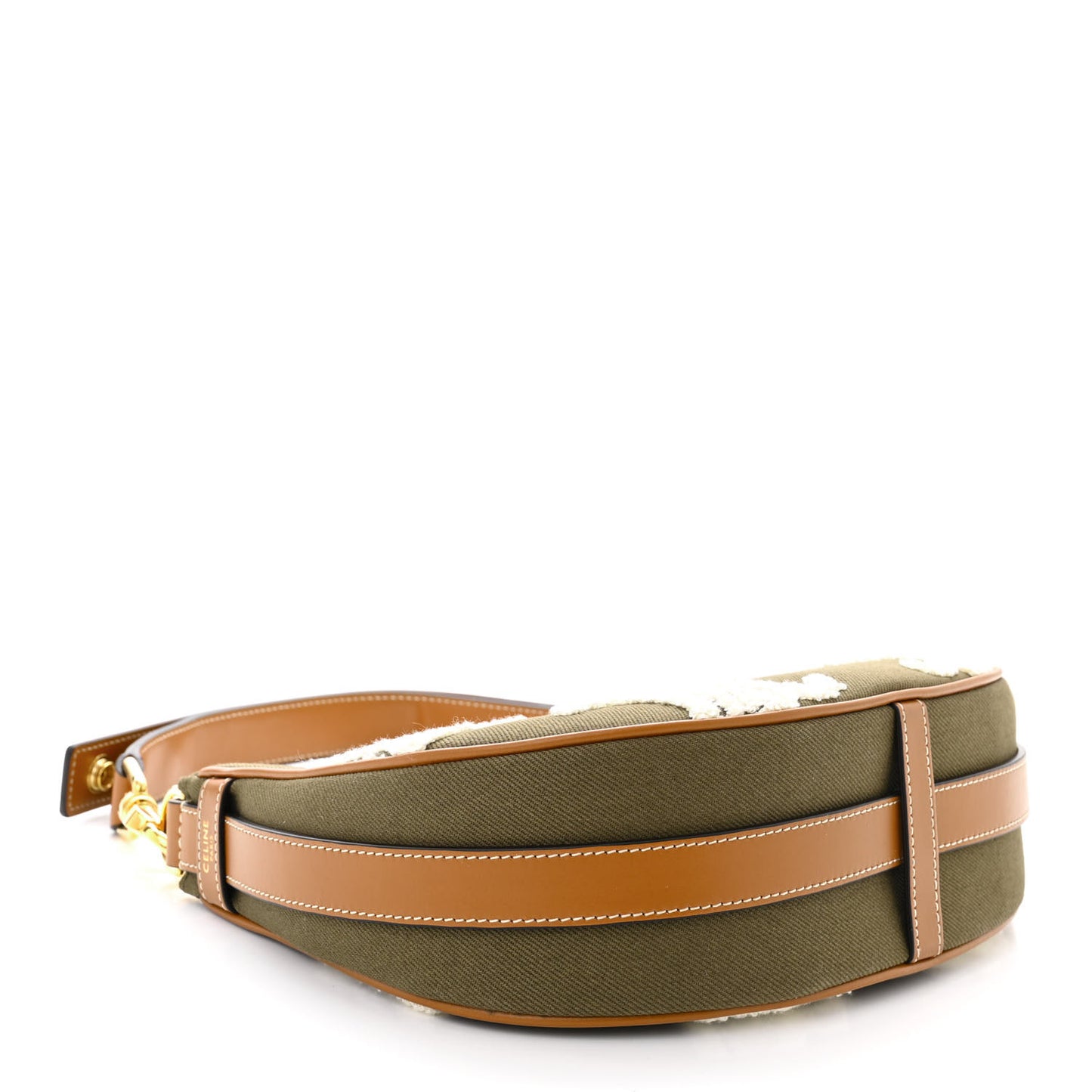 Cotton Gabardine Bouclette Embroidered Medium Strap Ava Triomphe Shoulder Bag Khaki Tan