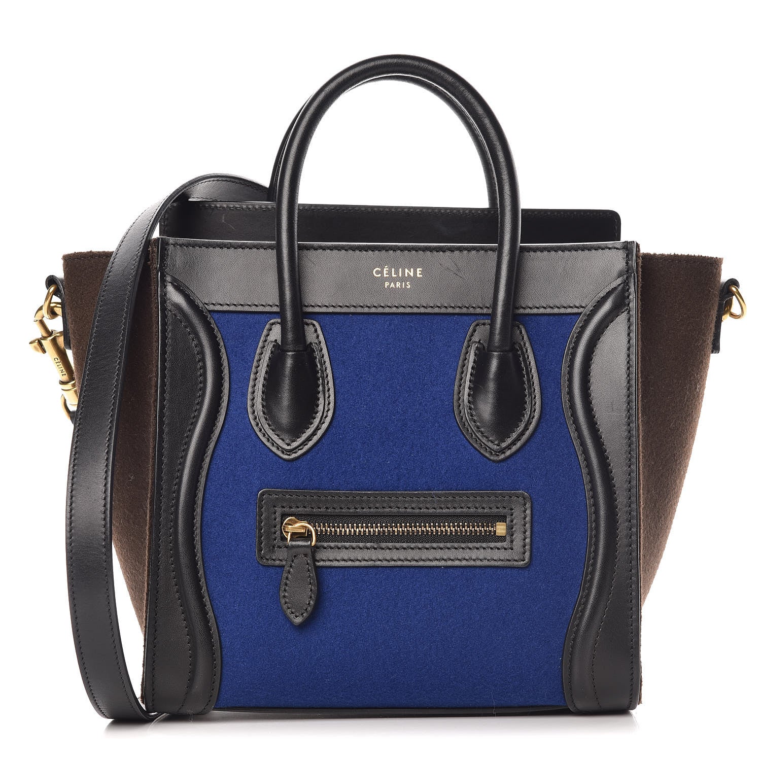 Celine Felt Smooth Calfskin Nano Tri-Color Luggage Indigo Black Brown 1 of 12
