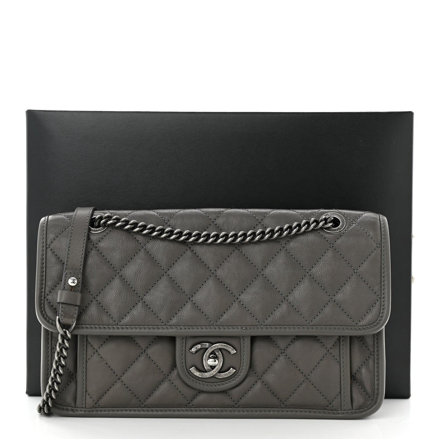 Caviar Quilted Medium French Riviera Flap Grey