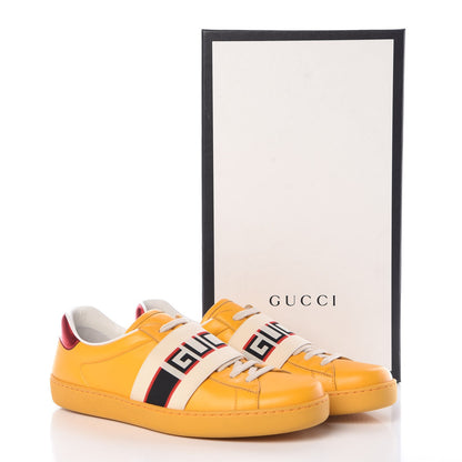 Gucci Calfskin Stripe Mens New Ace Sneakers 8.5 Crop Ecru Red Flame 8 of 8