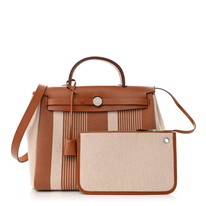 Hermes Vache Hunter Toile H Vibration Herbag Zip Retourne 31 PM Fauve Ecru Beige 1 of 14