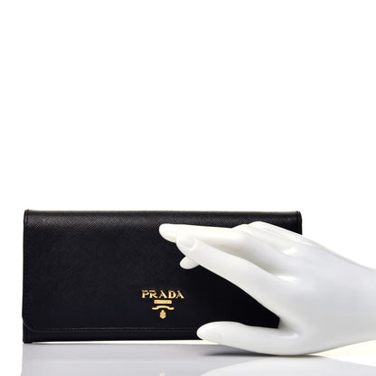 Prada Saffiano Metal Continental Flap Wallet Black 2 of 7