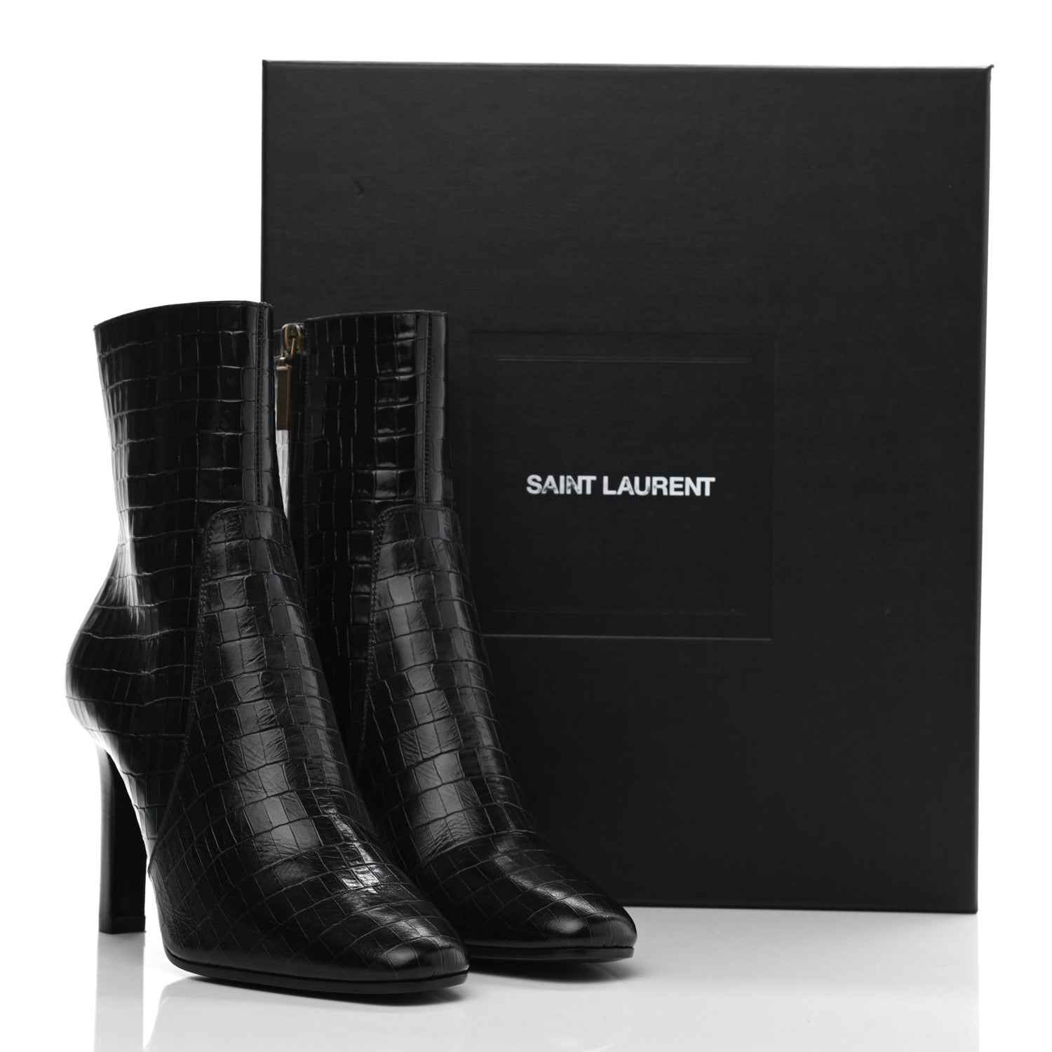 Saint Laurent Shiny Crocodile Embossed Jane 90 Zip Booties 39.5 Black 9 of 9