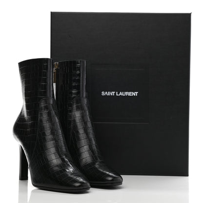 Saint Laurent Shiny Crocodile Embossed Jane 90 Zip Booties 39.5 Black 9 of 9