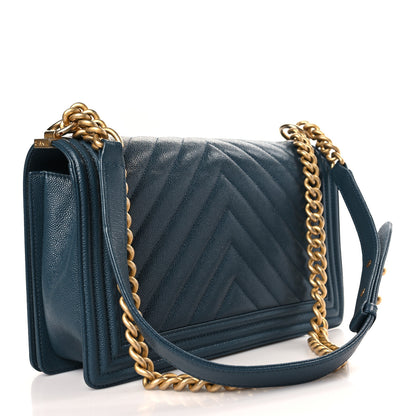 Chanel Caviar Chevron Quilted New Medium Boy Flap Blue 3 of 9