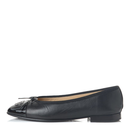 Chanel Lambskin Patent CC Cap Toe Ballerina Flats 36 Black 1 of 11