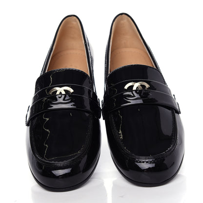 Chanel Patent CC Mocassin Loafers 36.5 Black 5 of 11