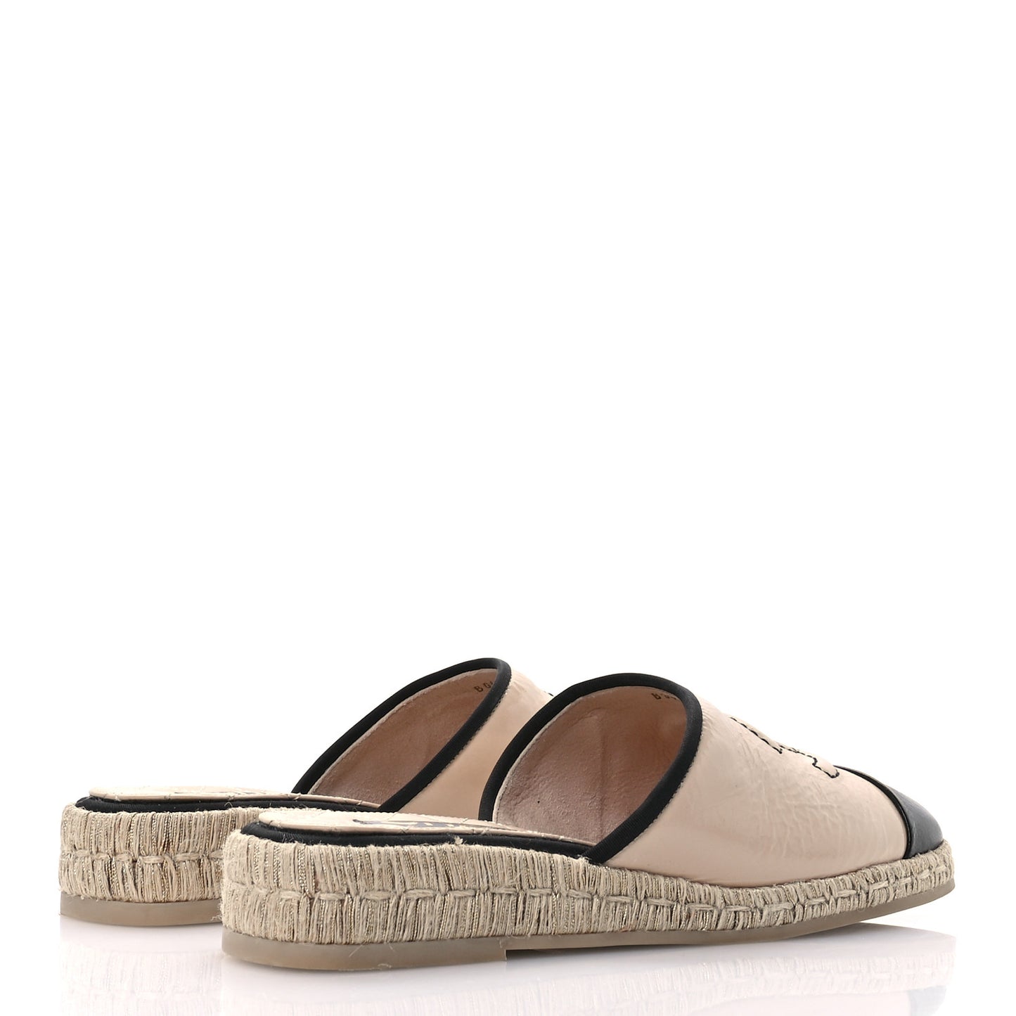 Crumpled Goatskin CC Espadrille Mules 39 Beige Black