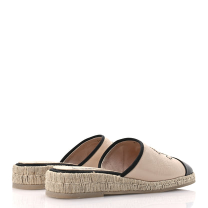 Chanel Crumpled Goatskin CC Espadrille Mules 39 Beige Black 5 of 10