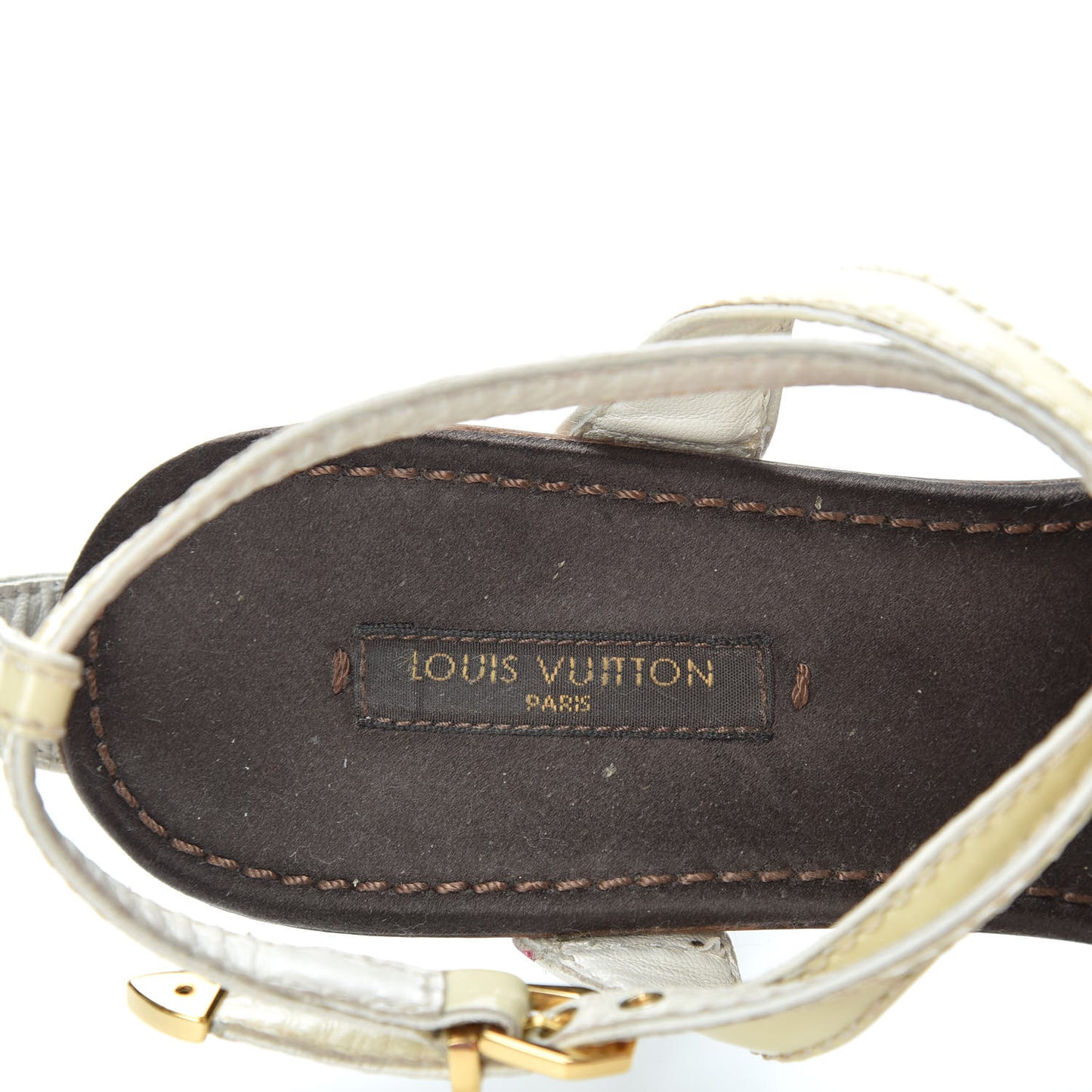 Patent Calfskin LV Bow Wooden Sandals 36 White