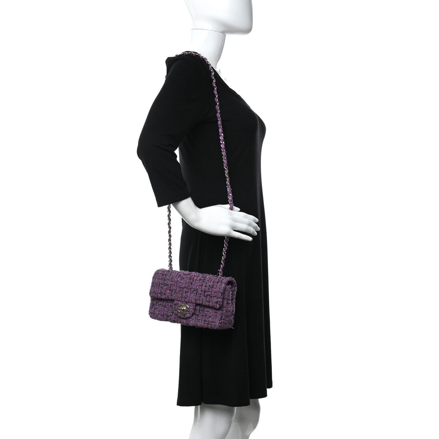 Tweed Quilted Mini Rectangular Flap Light Purple Pink Navy