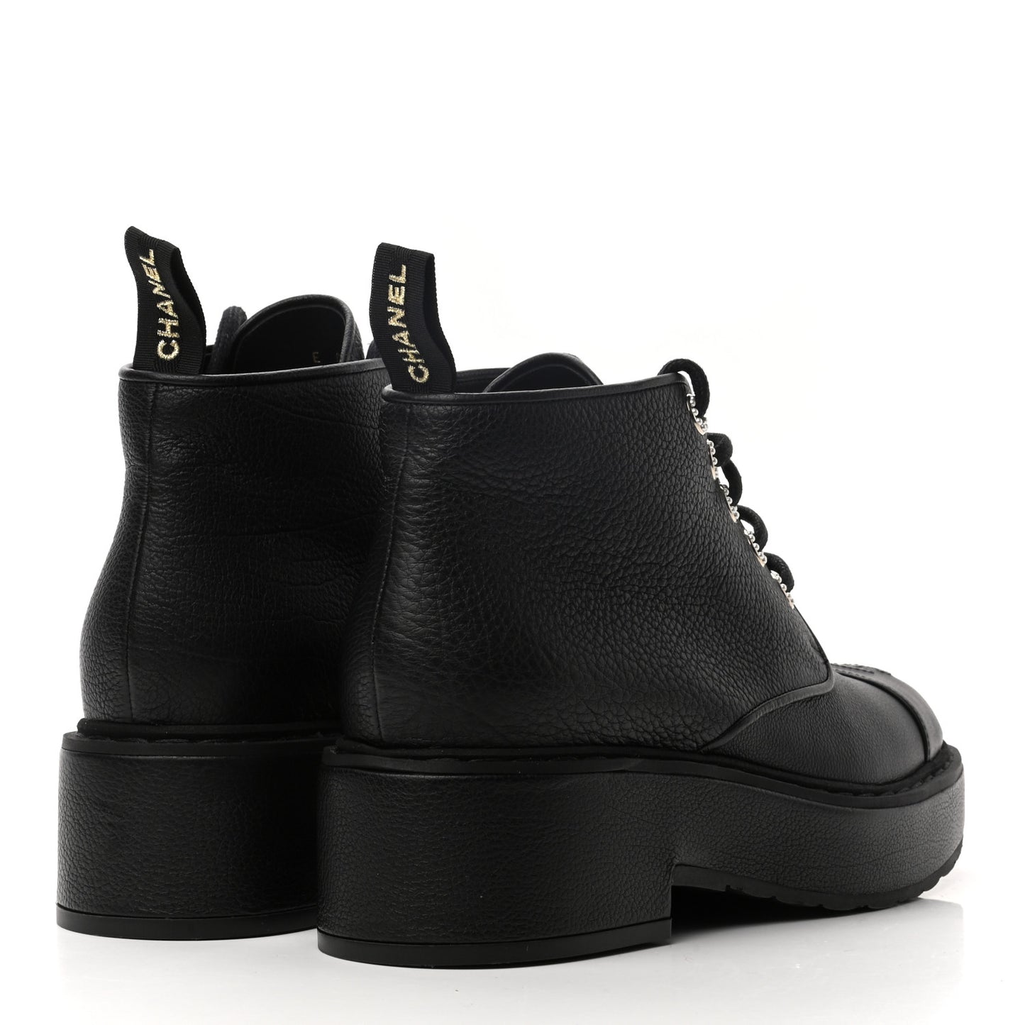 Goatskin Pearl Lace Up CC Short Boots 40 Black