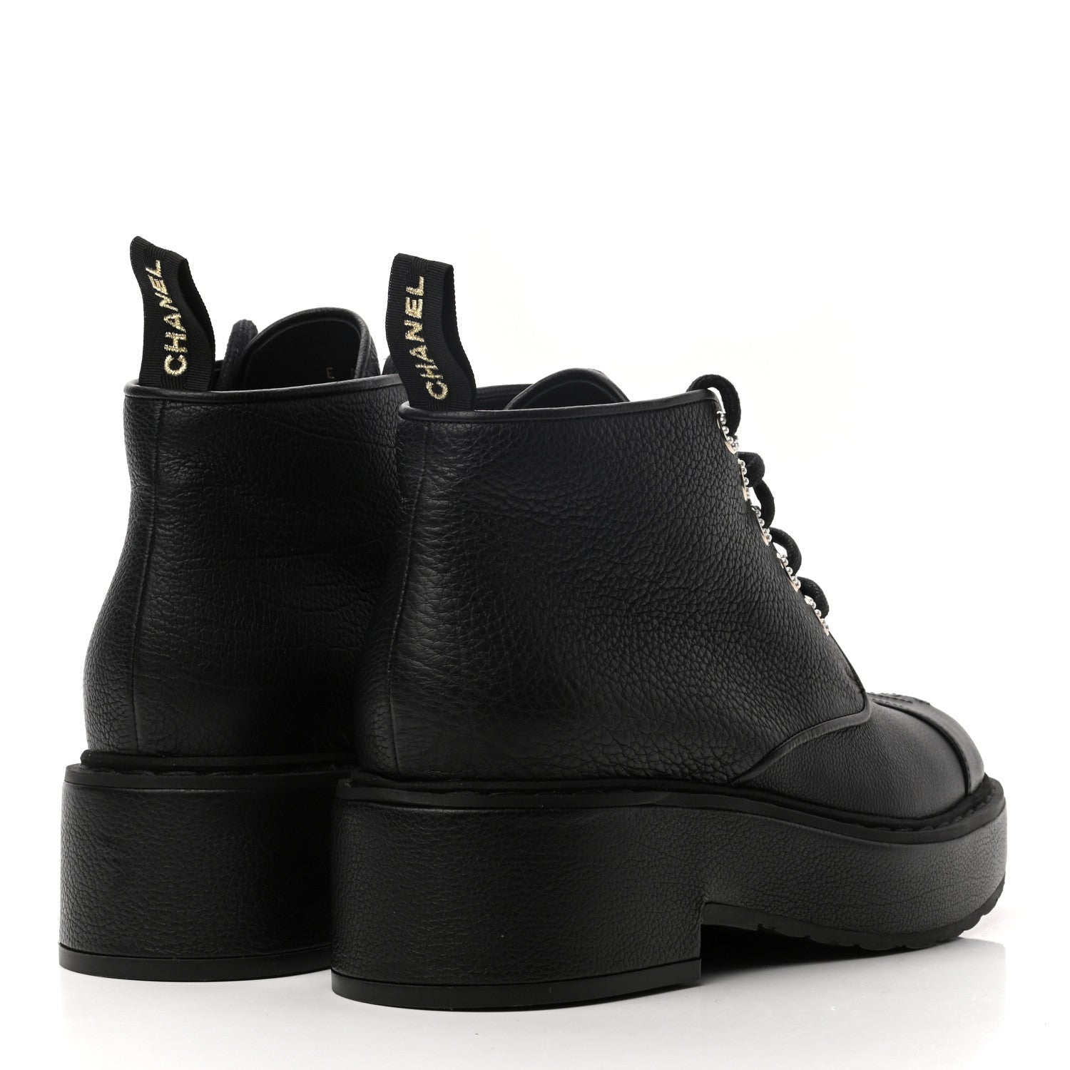 Chanel Goatskin Pearl Lace Up CC Short Boots 40 Black 4 of 10
