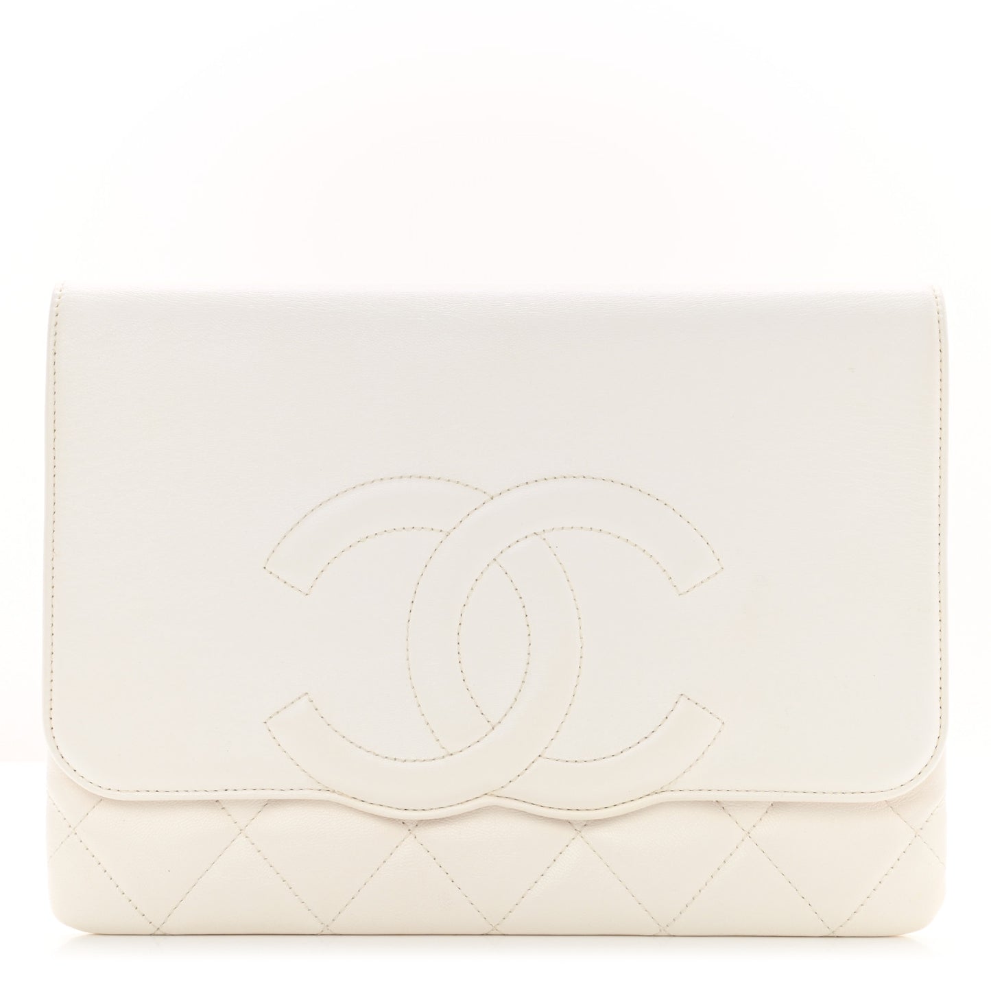 Goatskin Quilted Timeless CC Clutch White