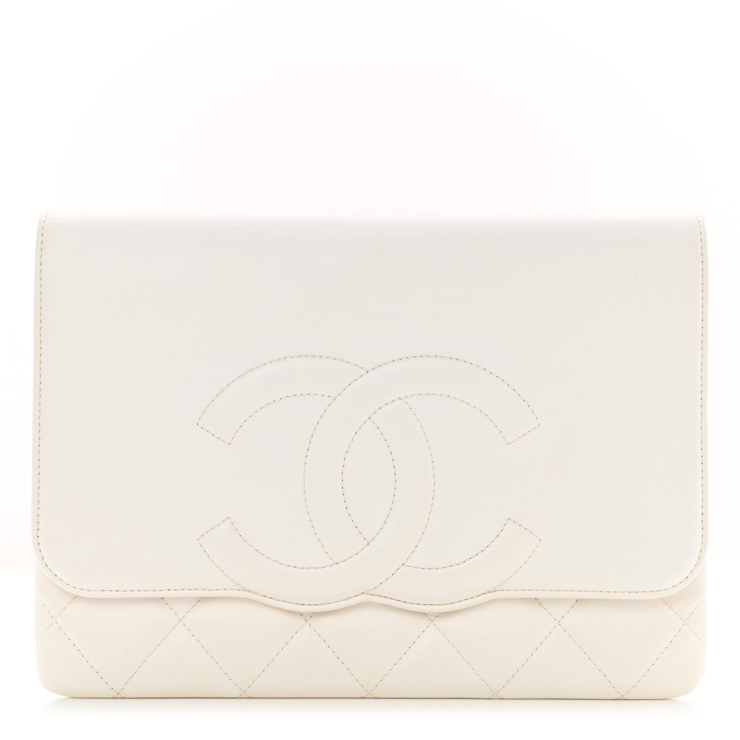 Chanel Goatskin Quilted Timeless CC Clutch White 1 of 8