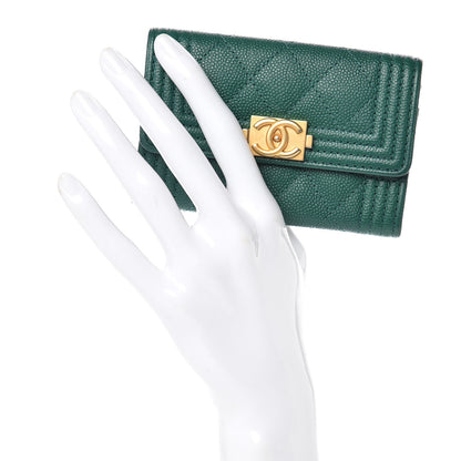 Chanel Caviar Quilted Boy Card Holder Wallet Green 2 of 9