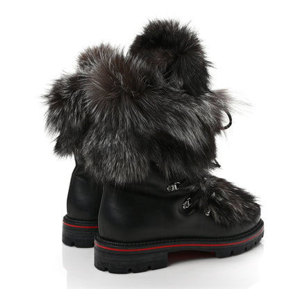 Christian Louboutin Calfskin Fur Mens Snow Black Flat Hiking Boots 43 Black 4 of 8