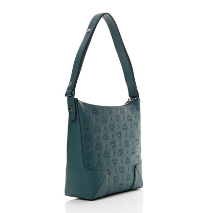 MCM Calfskin Ottomar Monogram Medium Klara Hobo Blue 3 of 10