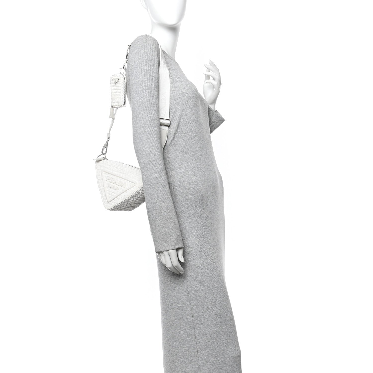 Prada Yarn Raffia Effect Crochet Triangle Shoulder Bag White 2 of 11