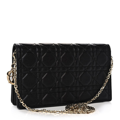 Christian Dior Lambskin Cannage Lady Dior Chain Wallet Black 3 of 10