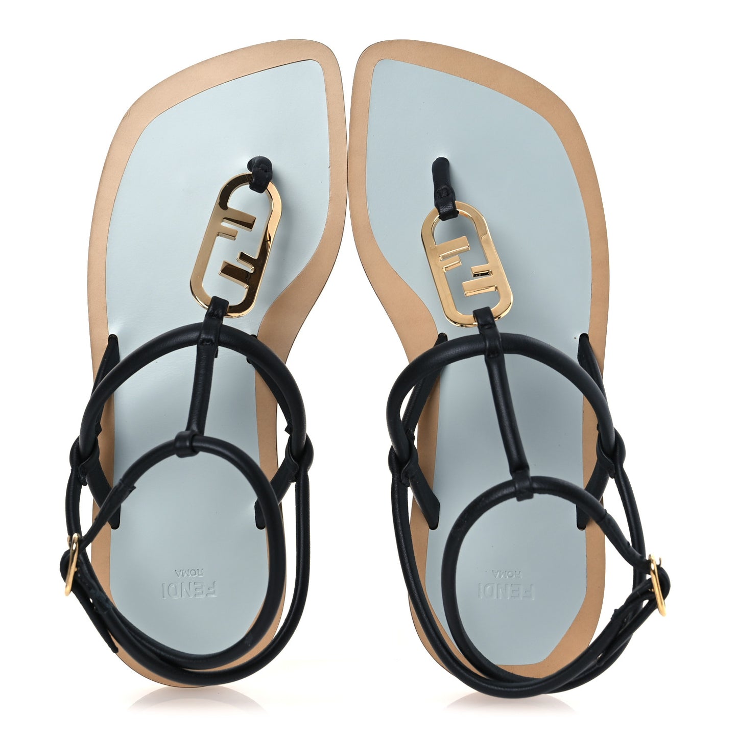 Nappa O’Lock Flat Thong Sandals 37 Black