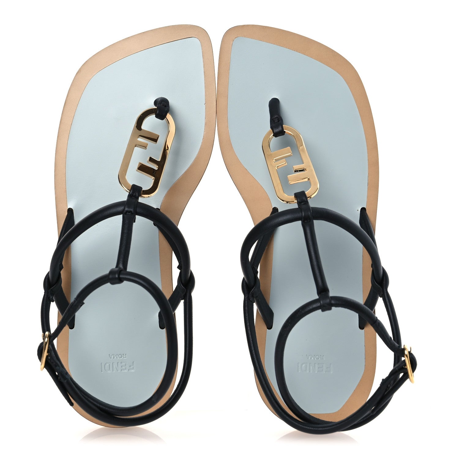 Fendi Nappa O’Lock Flat Thong Sandals 37 Black 2 of 13