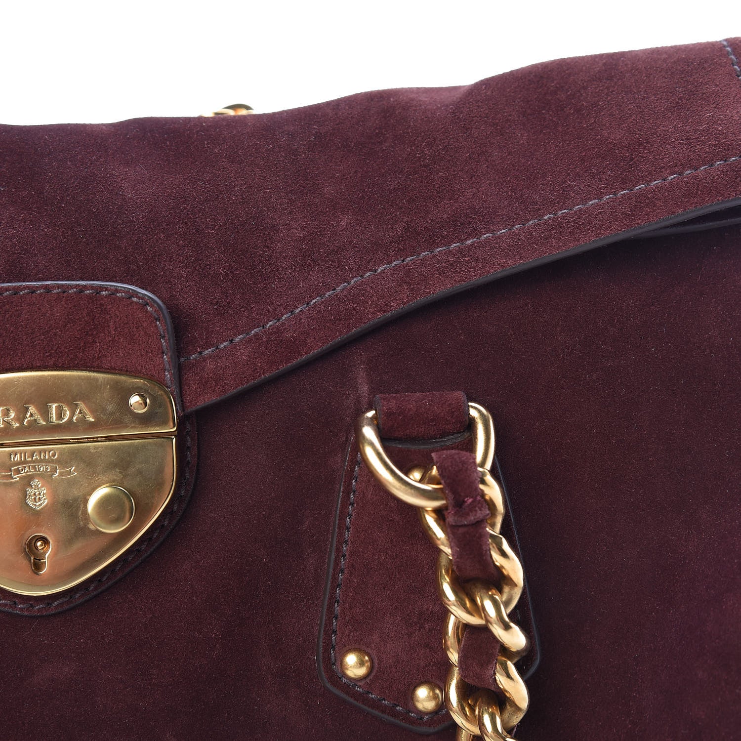 Prada Scamosciato Suede Foldover Pushlock Chain Satchel Prugna 18 of 18