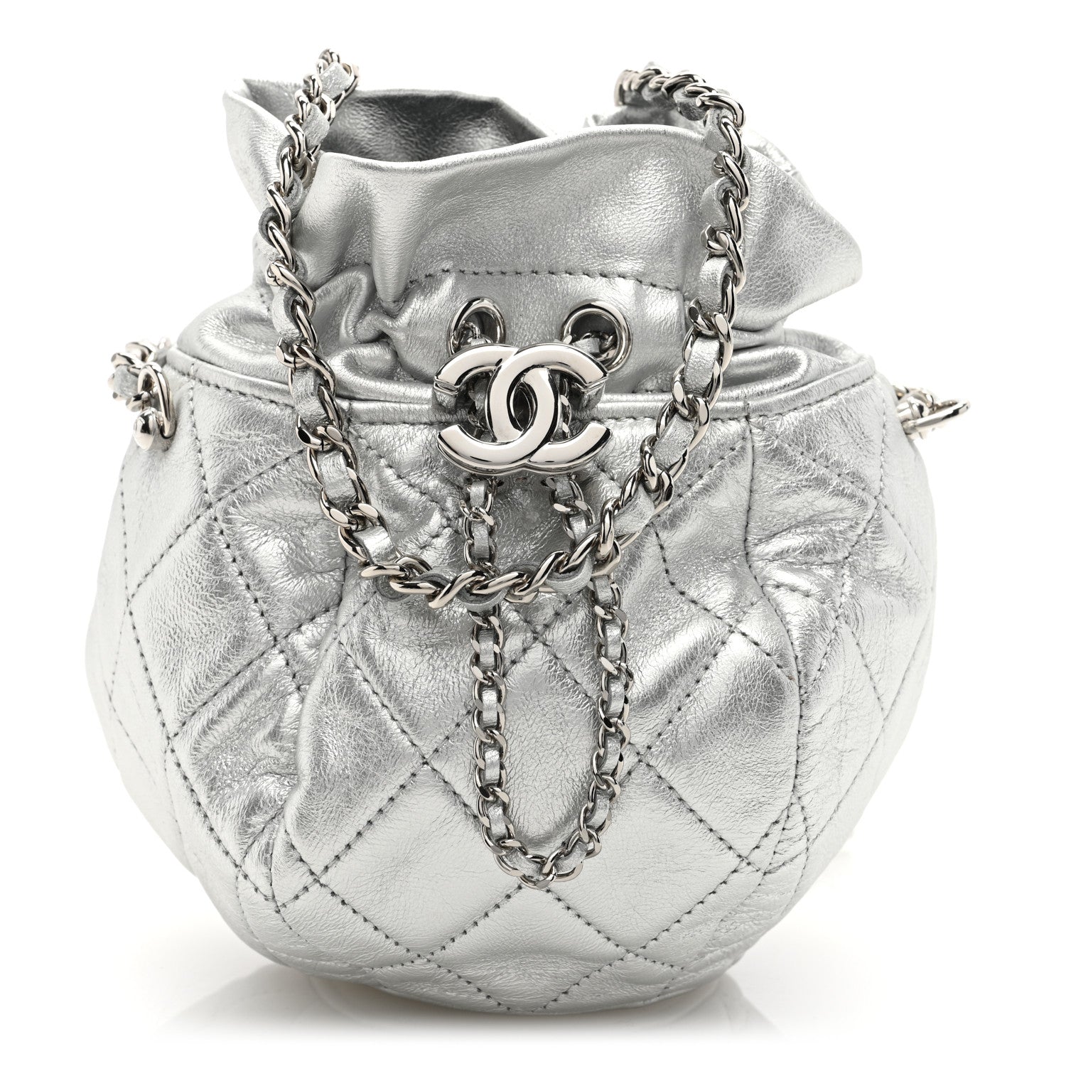 Chanel Metallic Aged Calfskin Quilted Small Gabrielle Bucket Silver 1 of 10