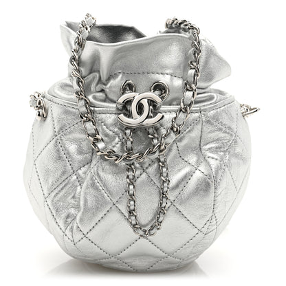 Chanel Metallic Aged Calfskin Quilted Small Gabrielle Bucket Silver 1 of 10