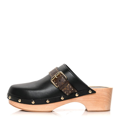 Louis Vuitton Calfskin Patent Monogram Cottage Clog Mules 40 Black 1 of 8