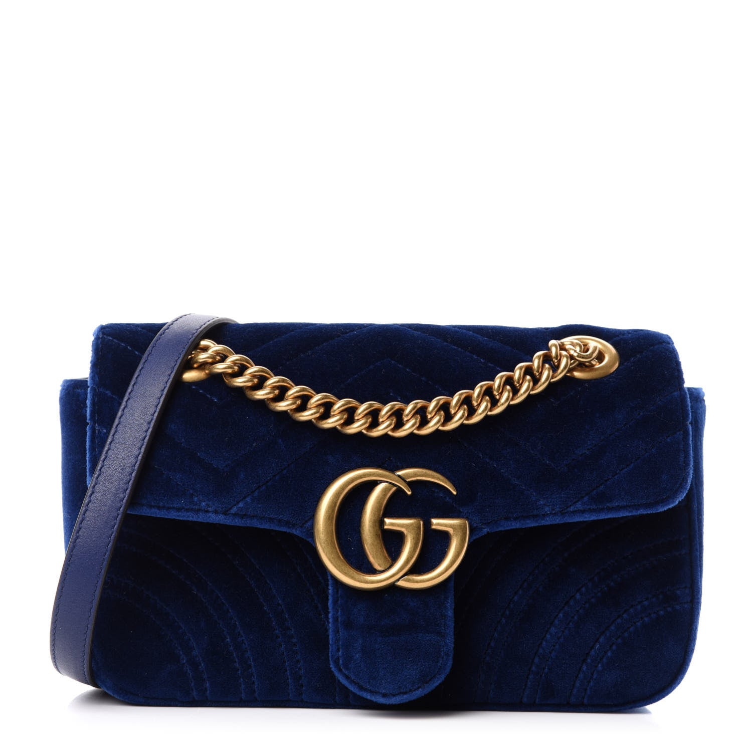 Gucci Velvet Matelasse Mini GG Marmont Shoulder Bag Cobalt Blue 1 of 10