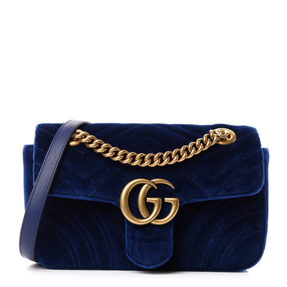 Gucci Velvet Matelasse Mini GG Marmont Shoulder Bag Cobalt Blue 1 of 10
