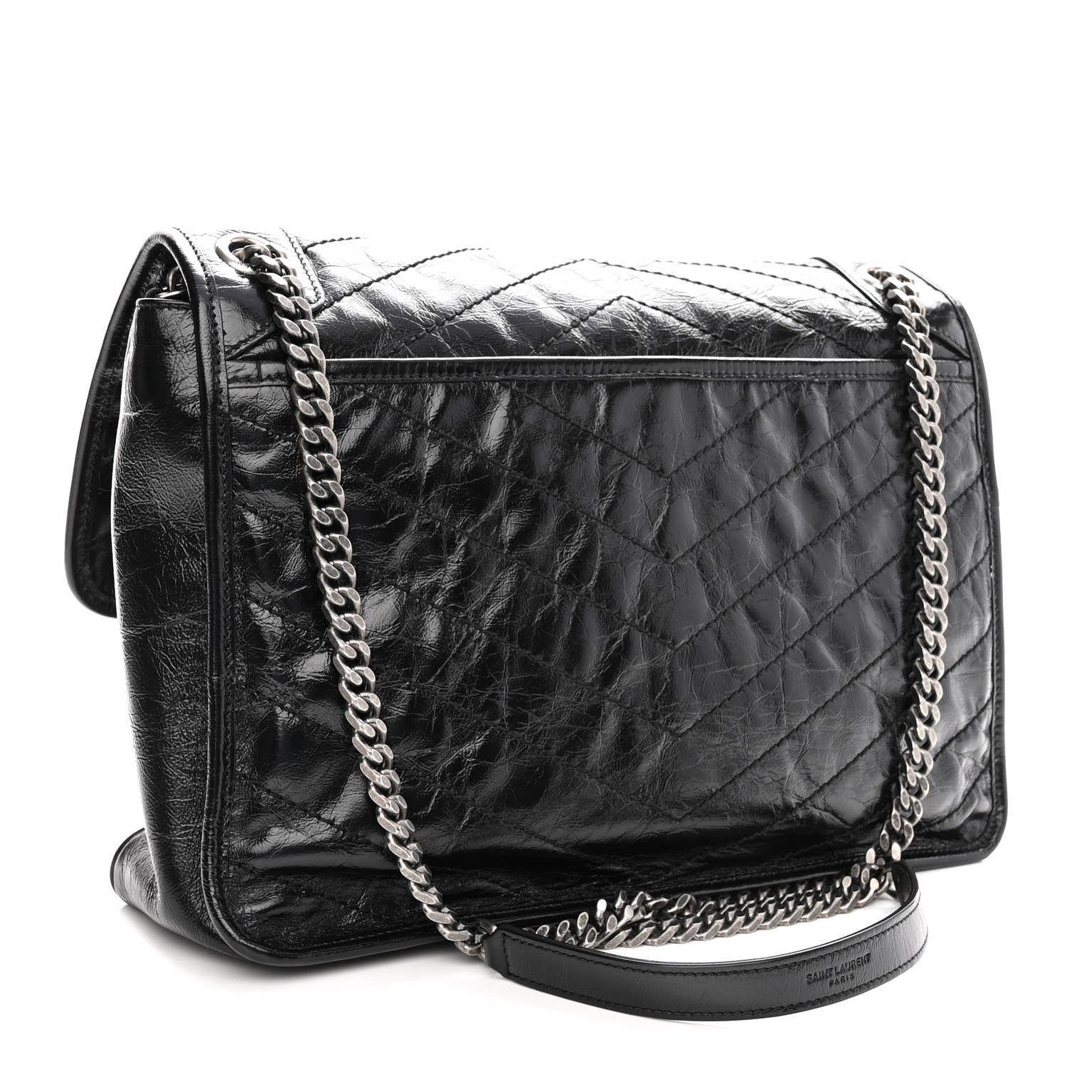 Saint Laurent Crinkled Calfskin Matelasse Monogram Large Niki Chain Satchel Black 3 of 9