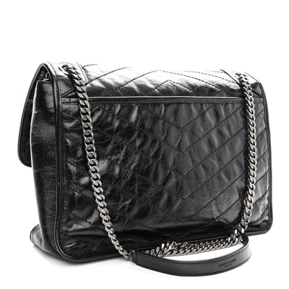 Saint Laurent Crinkled Calfskin Matelasse Monogram Large Niki Chain Satchel Black 3 of 9