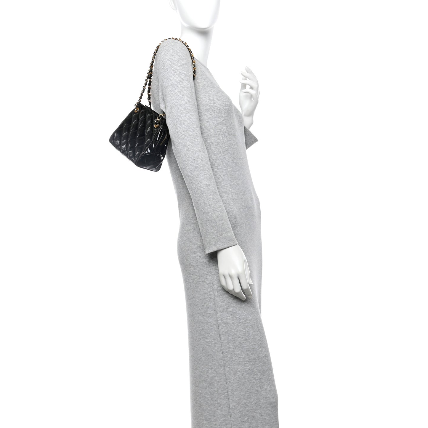 Patent Quilted Mini Shoulder Bag Black