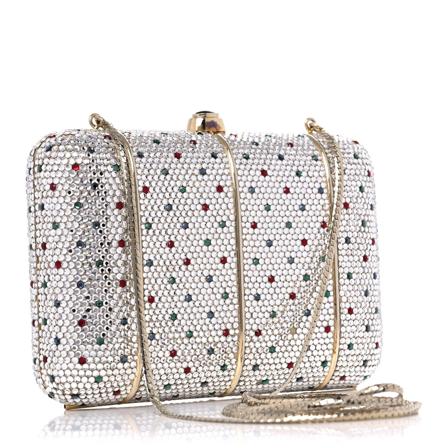 Swarovski Crystal Minaudiere Clutch Silver Multicolor