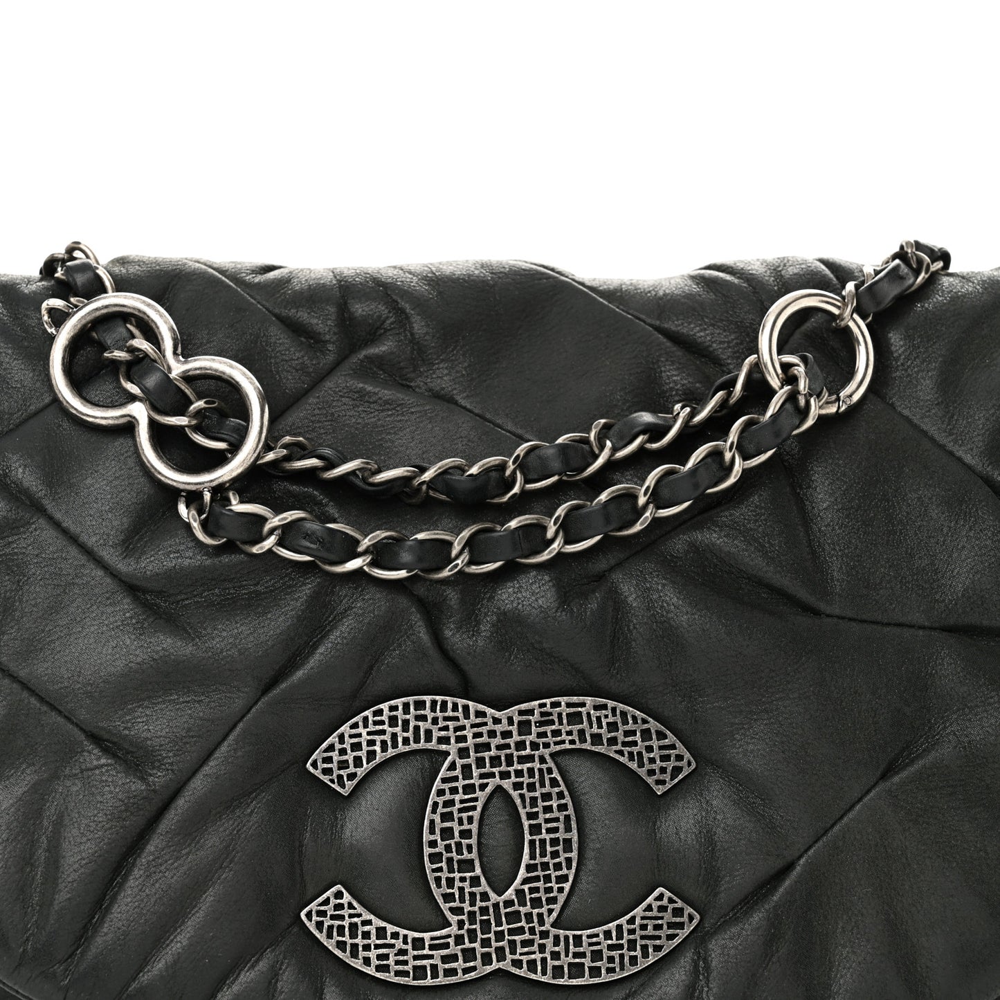 Iridescent Calfskin Glint Flap Black