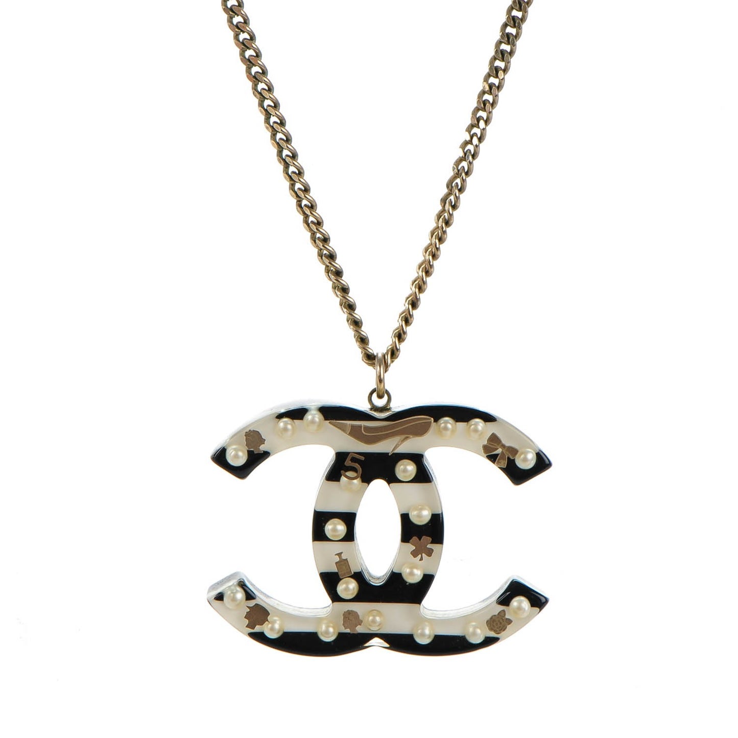 Resin Striped CC Necklace Black White