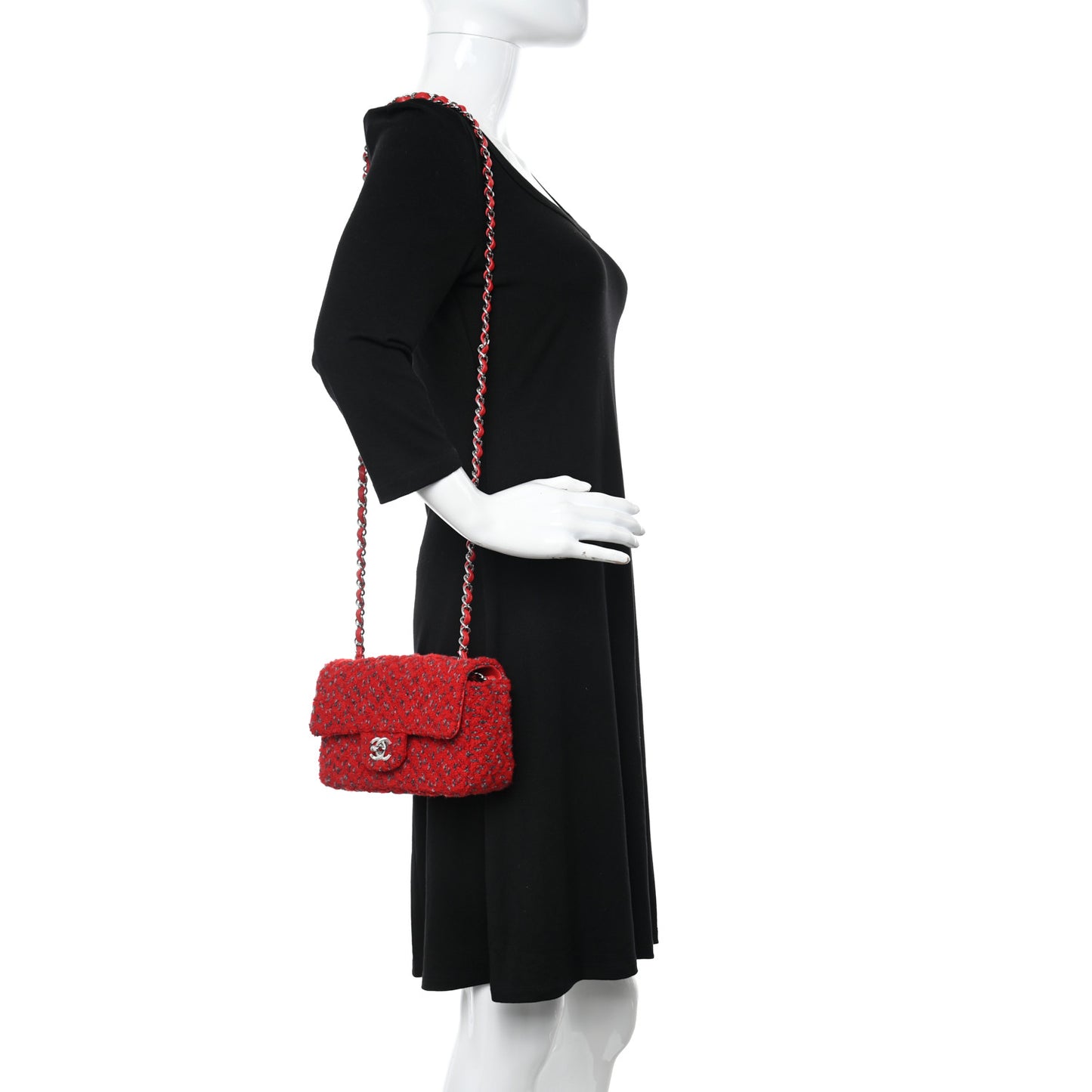 Tweed Quilted Mini Rectangular Flap Red Grey