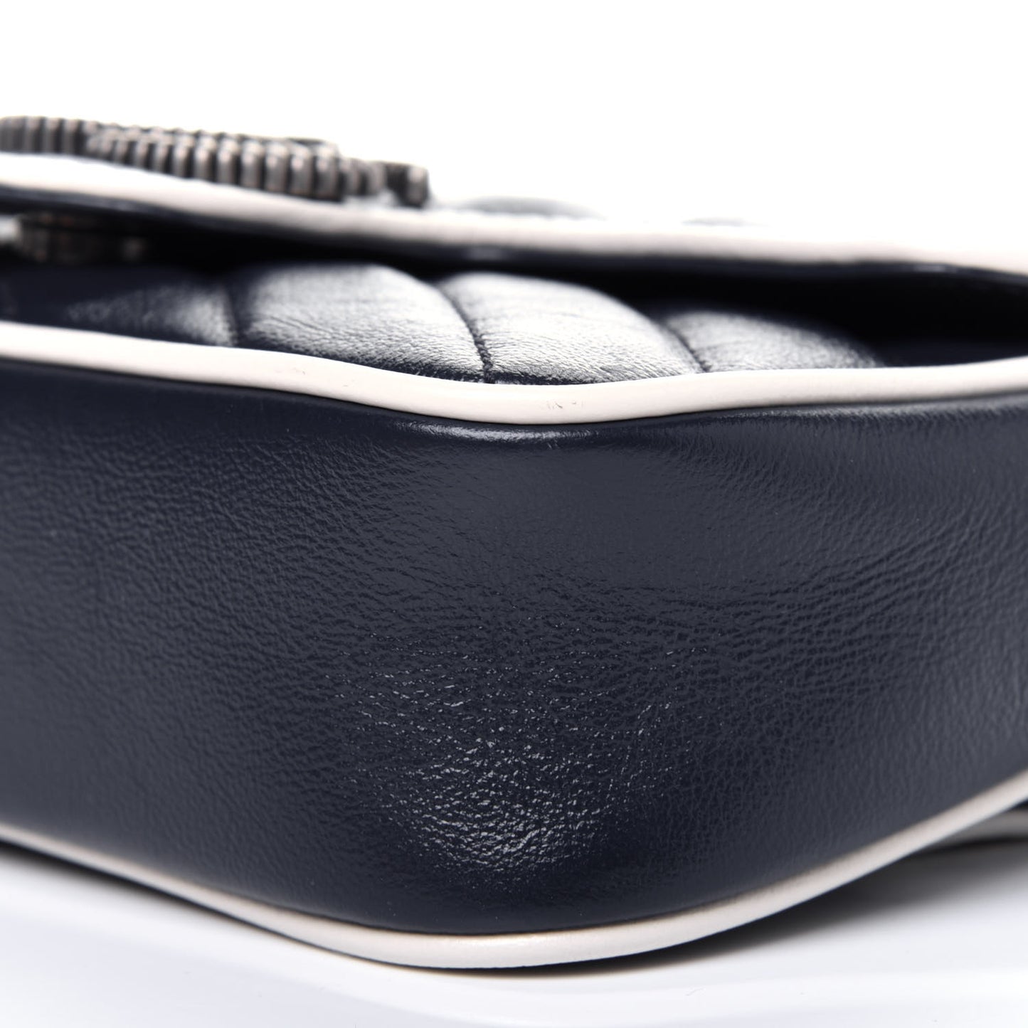 Vintage Effect Calfskin Matelasse Diagonal Super Mini Torchon GG Marmont Shoulder Bag Blue Agata Mystic White
