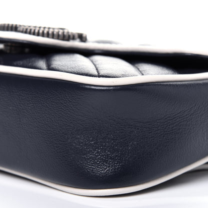 Gucci Vintage Effect Calfskin Matelasse Diagonal Super Mini Torchon GG Marmont Shoulder Bag Blue Agata Mystic White 9 of 10
