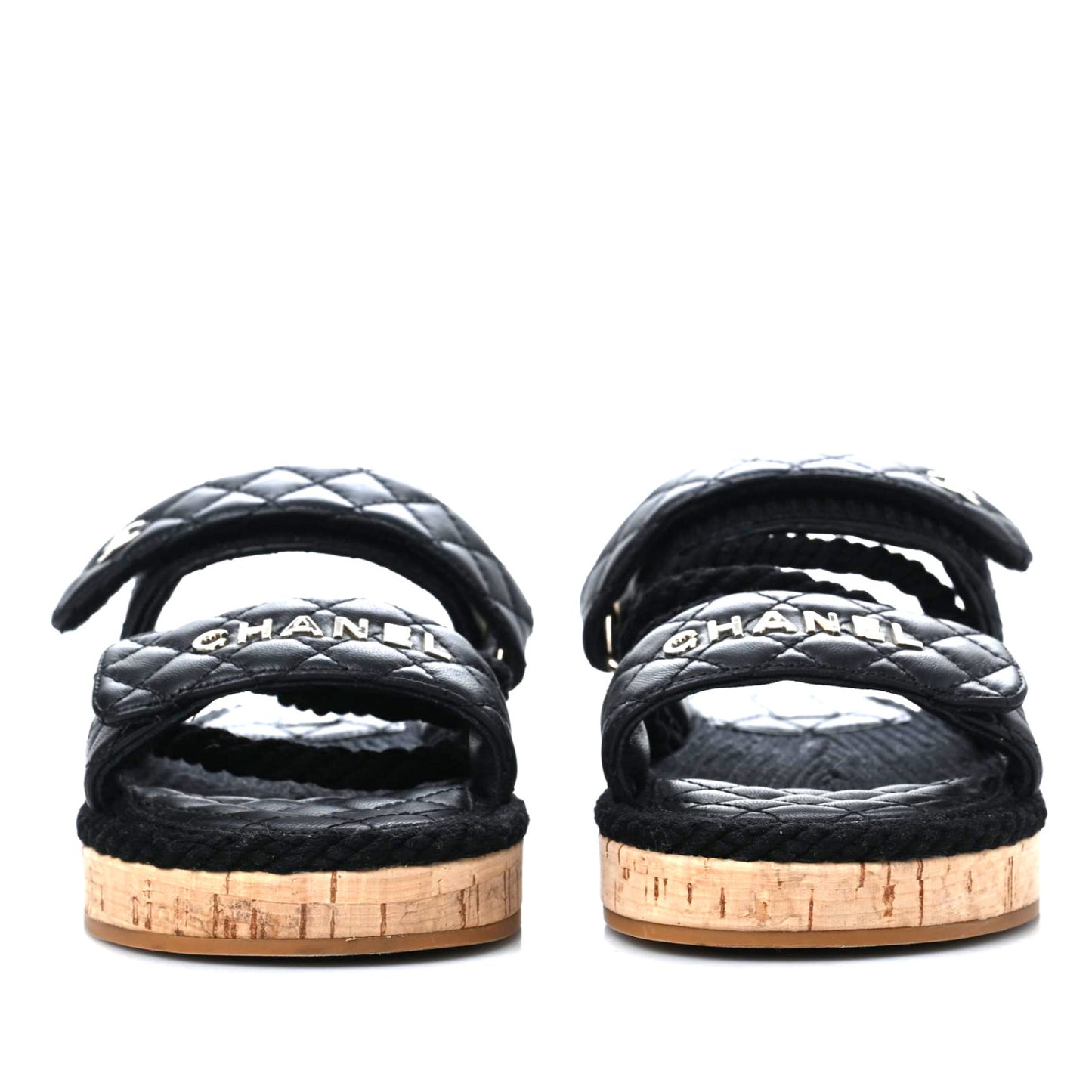 Cord Lambskin Quilted Logo Sandals 38 Black