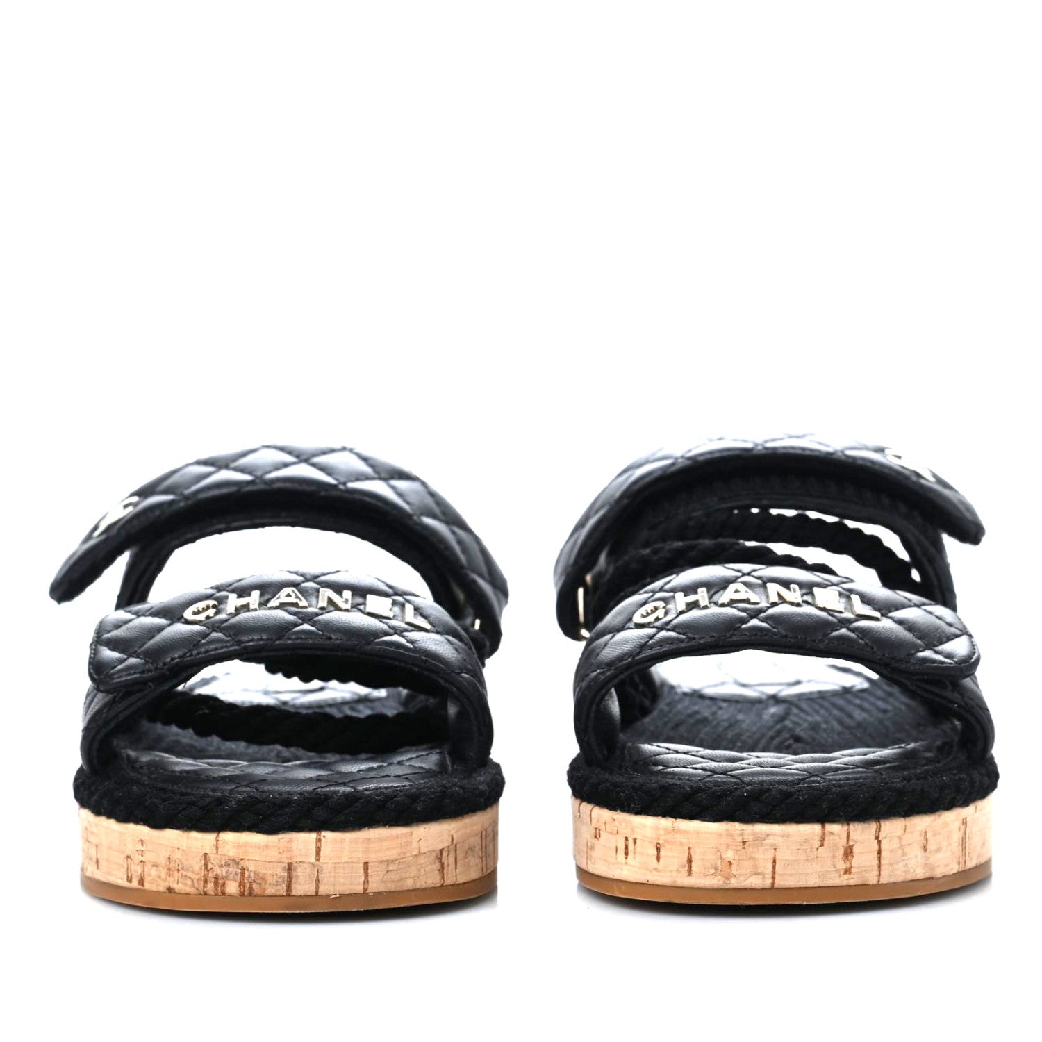 Chanel Cord Lambskin Quilted Logo Sandals 38 Black 2 of 9