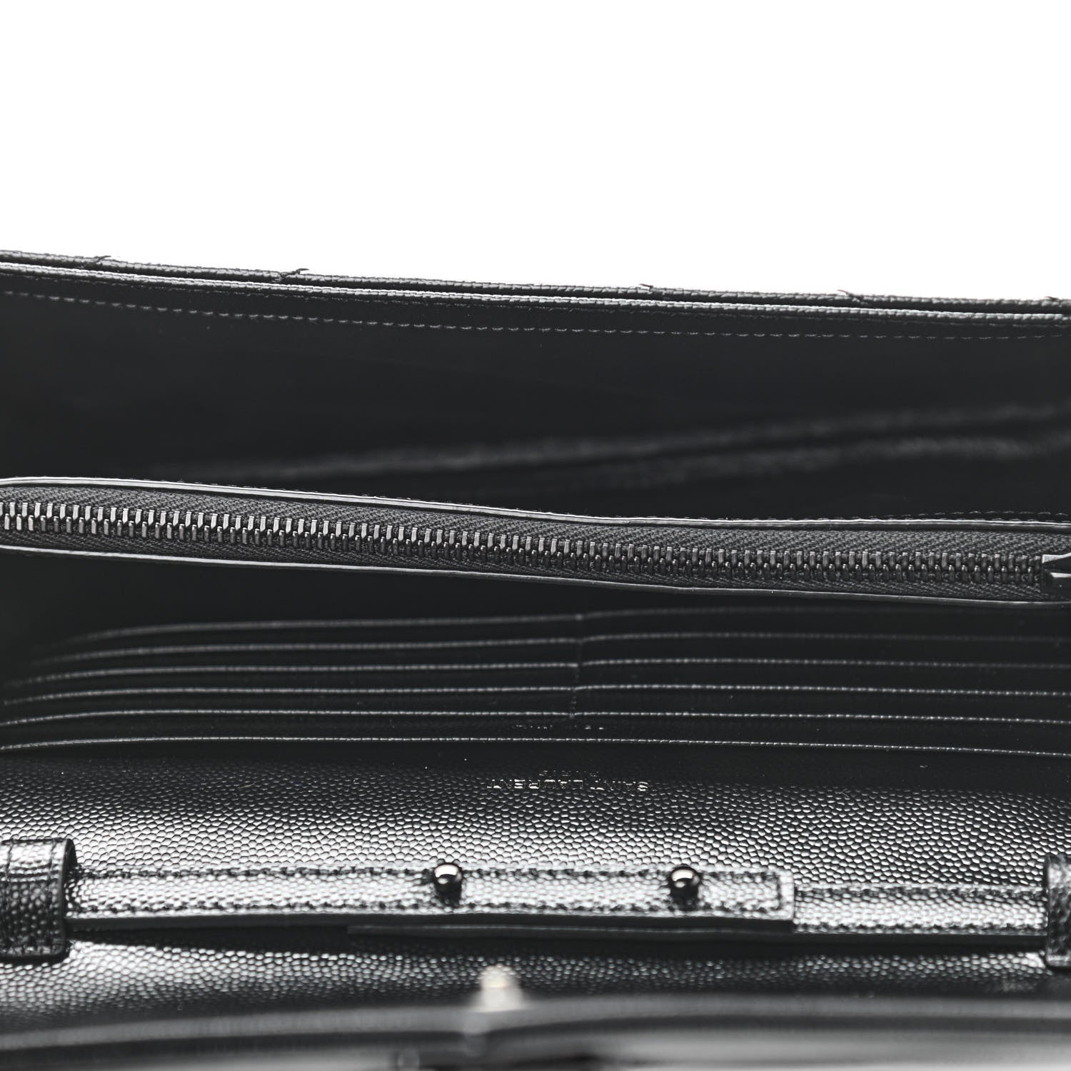 Saint Laurent Grain De Poudre Matelasse Chevron Monogram Chain Wallet Black 4 of 9