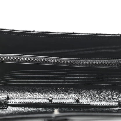 Saint Laurent Grain De Poudre Matelasse Chevron Monogram Chain Wallet Black 4 of 9